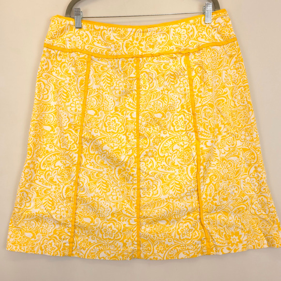 Norton A Line Skirt Stretch Side Zip Trim Seaming Women 16W Yellow Floral Summer - Picture 2 of 13